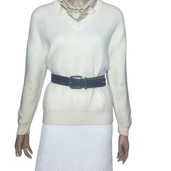 Zara White Wool V-neck Ribbed Sweater - Picture 6 of 11